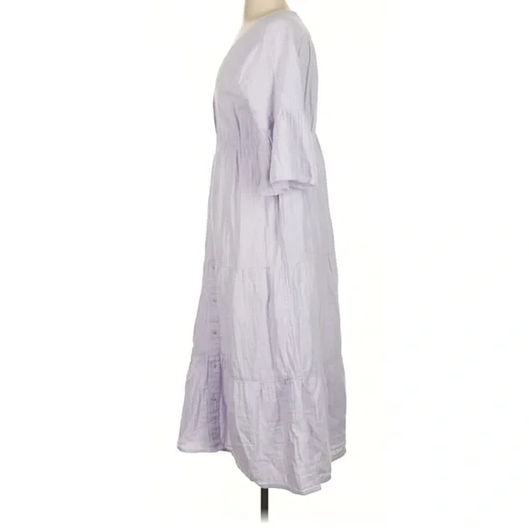 NEW Pact Organic Cotton Lilac Purple Coastal Gauze Bell Sleeve Midi Dress Small - Picture 3 of 7